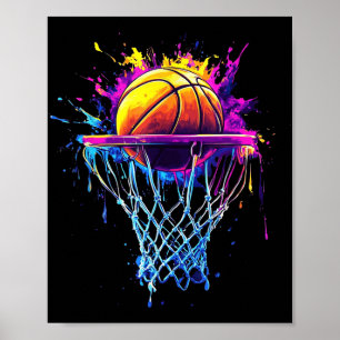 Affiche Coloré Basketball Teinture Couleur Splash Hoop Net