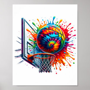 Affiche Coloré Basketball Tie Tee Couleur Splash Basketbal