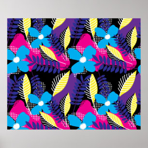 Affiche Coloré Chic Floral & Dot Motif avec Feuille