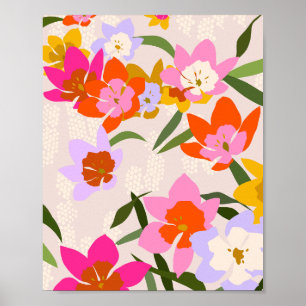 Affiche Coloré Floral Rose Orange Lilac Et Jaune