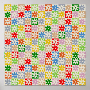 Affiche Coloré Gras À damiers Fleur Motif Y2K