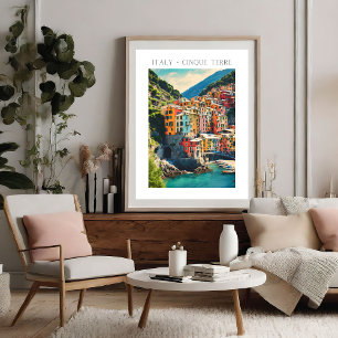 Affiche Coloré Italie Cinque Terre Village Aquarelle