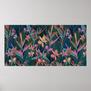 Affiche Coloré jungle tropicale feuilles et fleurs main d