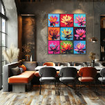 Affiche Coloré Lotus Grid Pop Art - Vibrant mur floral<br><div class="desc">Aménagez votre espace grâce à cette grille de fleurs de lotus inspirée de l'art pop. Avec neuf combinaisons de couleurs uniques et audacieuses, cette oeuvre apporte une touche ludique et sereine à votre décor. Parfait pour ajouter une ambiance artistique et animée aux salons, aux studios de yoga ou à tout...</div>