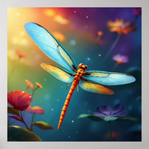 Affiche *~* Coloré Lotus Pond Dragonfly Blue