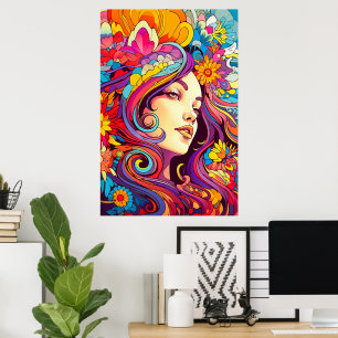 Affiche Coloré Lumineux Psychédélique Trippy Mur dame Impr