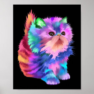 Affiche Coloré Mignon Drôle Arc-en-ciel Kitten Rave Psyché