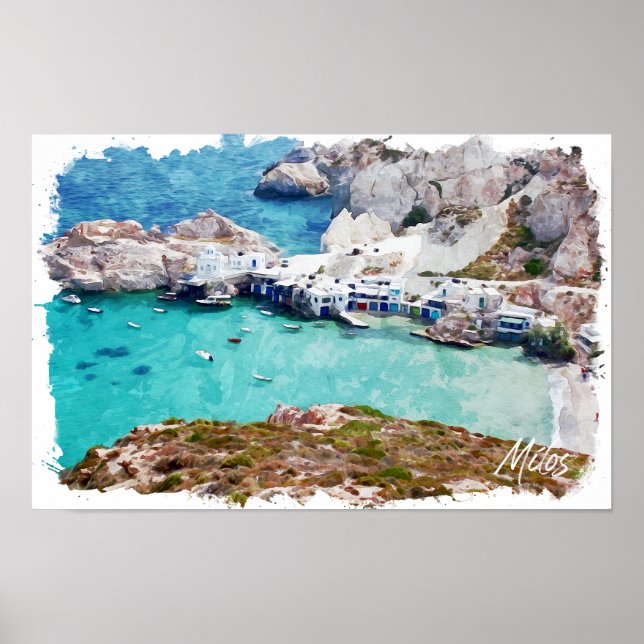 Affiche Coloré Milos Grèce Panorama (Devant)