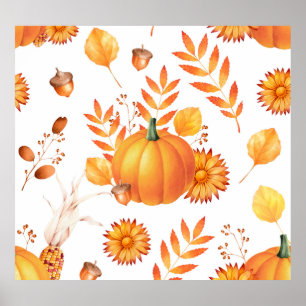 Affiche Coloré Octobre Citrouille Automne Motif