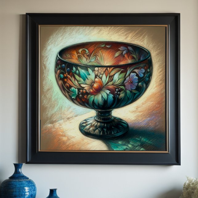 Affiche Coloré Pastel Dessin Antique Art Verre Bowl (Créateur téléchargé)
