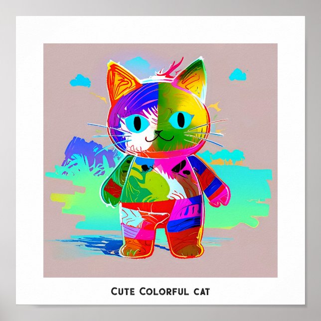 Affiche Coloré pop art abstrait mignon chat (Devant)