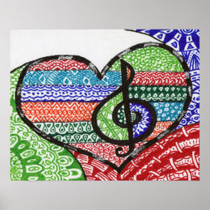 Affiche Coloré Rainbow Music Heart Doodle personnalisé