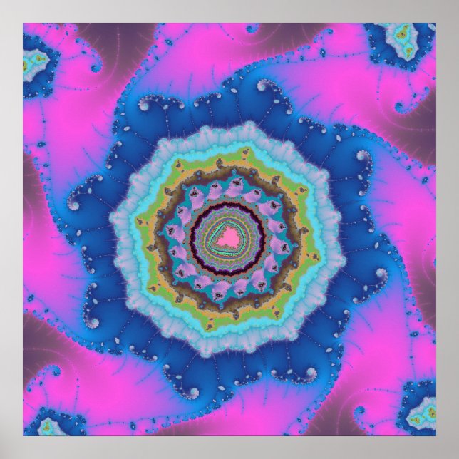 Affiche Coloré rose et bleu fractal (Devant)