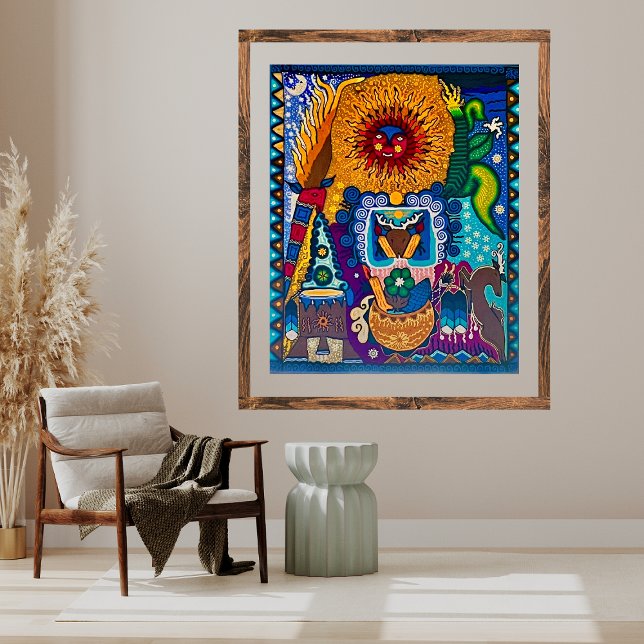 Affiche Coloré Sun Huichol Boho Art Mexicain (Créateur téléchargé)