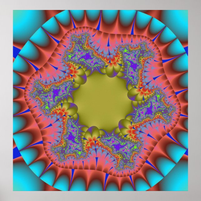 Affiche Coloré Turquoise, rose et vert fractal (Devant)