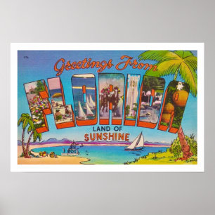Affiche Coloré Vintage Florida Salutations Imprimer