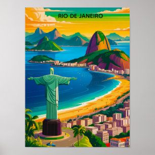 Affiche Coloré Vintage Rio de Janeiro Cristo Redentor