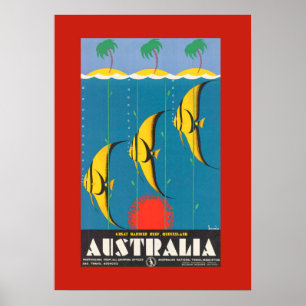 Affiche colorée de voyage de poissons australiens