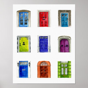 Affiche colorée d'illustration de portes
