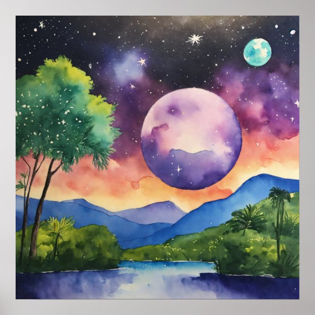 Affiche colorée du paysage aquarelle murale (Devant)