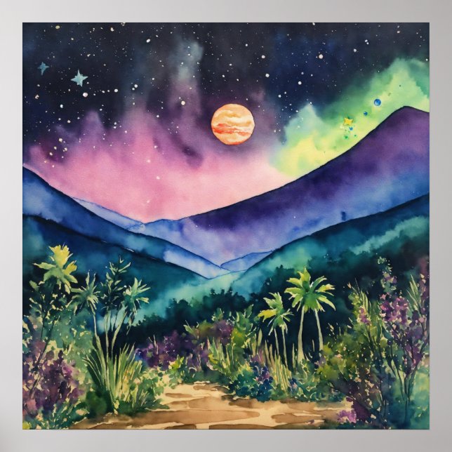 Affiche colorée du paysage aquarelle murale (Devant)