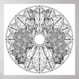 Affiche Colorez Vos Propres Peacocks Mandala Coloriage Pos