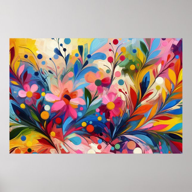 Affiche Colorful Abstract Flowers Vibrant Explosion Art Ch (Devant)