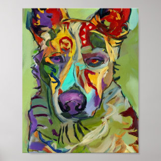 Affiche Colorful Abstract German Shepherd Dog Oil Painting