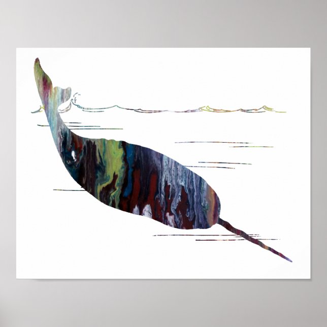 Affiche Colorful abstract narwhal silhouette (Devant)