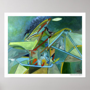 Affiche Colorful Abstract Trendy Green Grey Surreal Biker