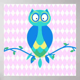 Affiche Colorful Cartoon Owl Nursery