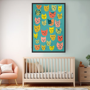 Affiche Colorful Crazy Cats Illustration
