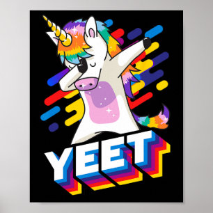 Affiche Colorful Dabbing Dancing Unicorn Célébration Yeet
