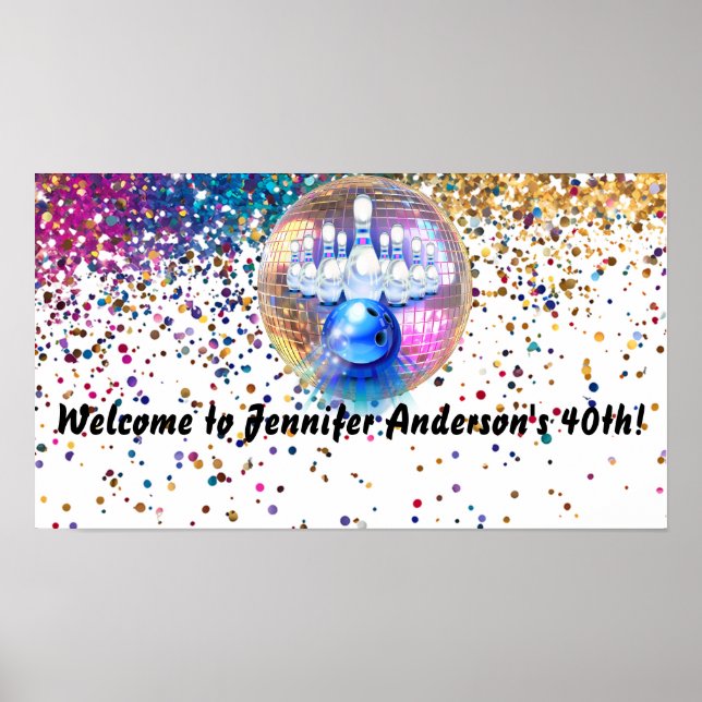 Affiche Colorful Disco Bowling 1985 40e anniversaire fête (Devant)