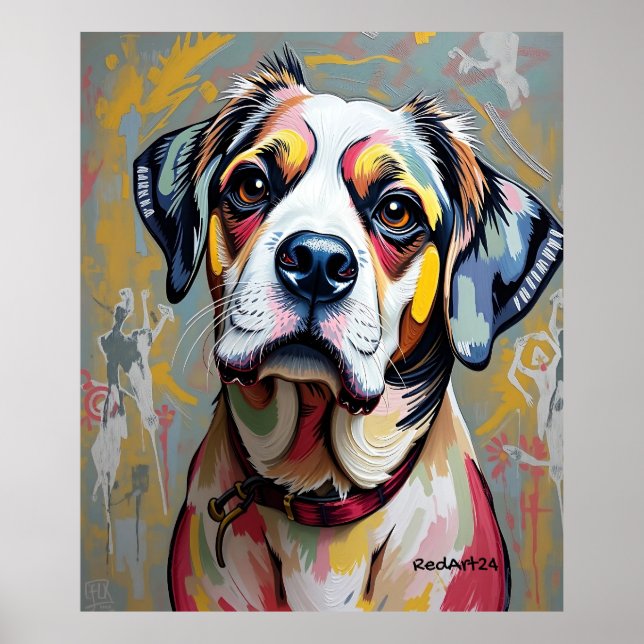 Affiche Colorful Dog Portrait – Vibrant Abstract Pet Art (Devant)