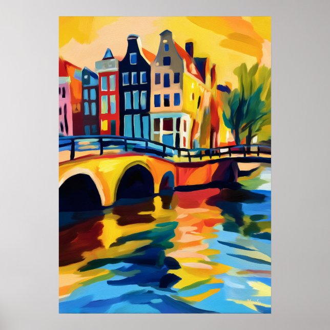 Affiche Colorful Fauvist Amsterdam Canal Wall Art (Devant)