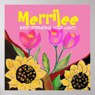 Affiche Colorful Flowers Pink Tulips & Yellow Sunflowers