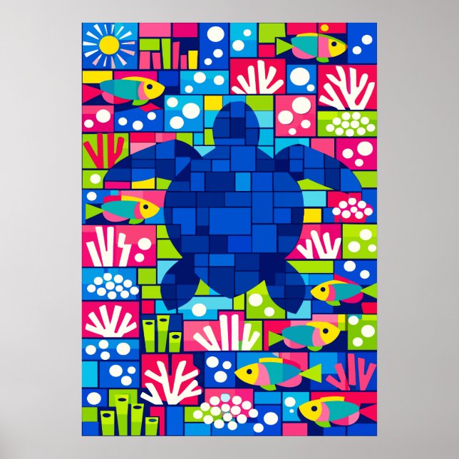 Affiche Colorful Geometric Sea Turtle Mosaic (Devant)