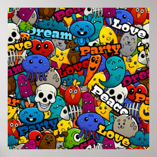 Affiche Colorful Graffiti Characters Pattern