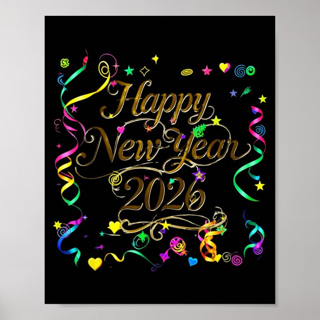 Affiche Colorful Happy New Year 2026 Celebration Tygraphy  (Devant)