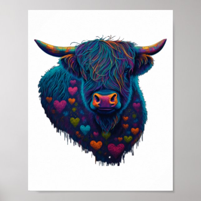 Affiche Colorful Highland Cow Valentines Day Farm Cow 2  (Devant)