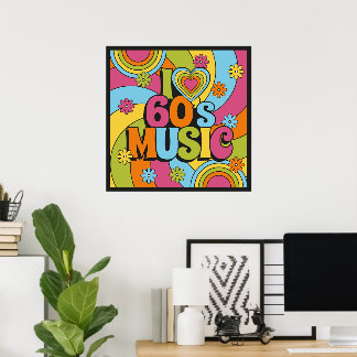 Affiche Colorful I Love 60s Music Retro Classic Decor