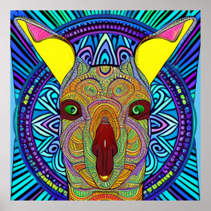 Affiche Colorful Kangaroo Mandala unique intéressant