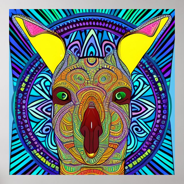 Affiche Colorful Kangaroo Mandala unique intéressant (Devant)