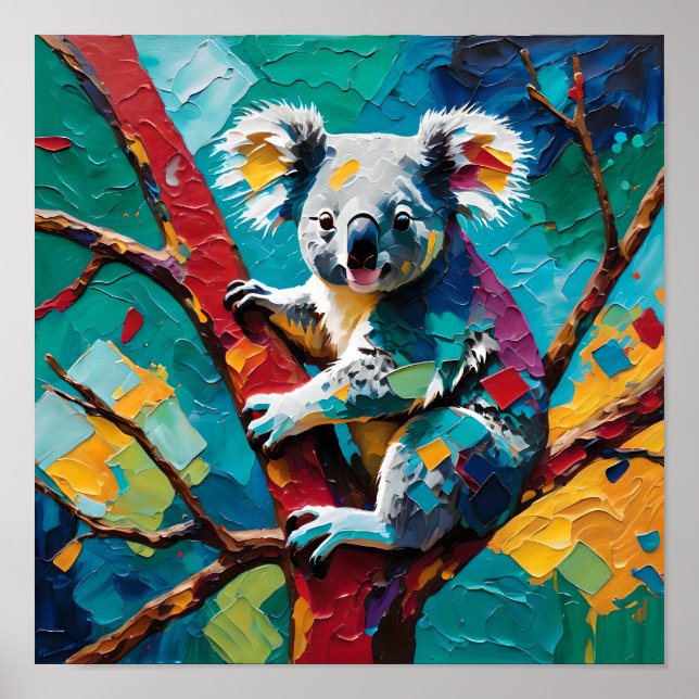 Affiche Colorful Koala on Tree – Modern Impasto  (Devant)