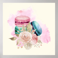 Colorful Macarons and Flowers Watercolor