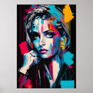 Affiche Colorful Modern Oil Painting Portrait of Beautiful