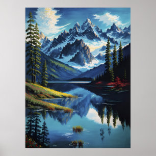 Affiche Colorful Mountain Lake Nature AI Généré Peinture
