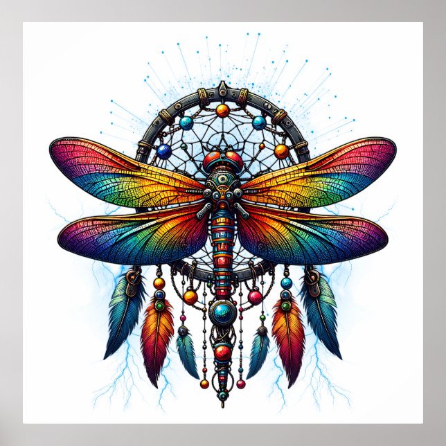 Affiche Colorful Psychedelic Dragonfly Dreamcatcher Boho (Devant)