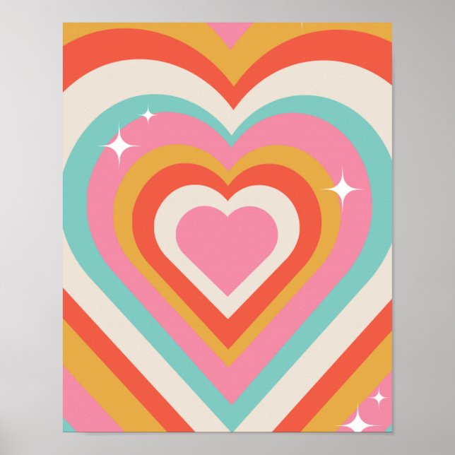 Affiche Colorful Retro Hearts with Sparkles | Valentine (Devant)